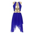 thumbnail image 1 of Kaerm Women Color Block Petchwork Sleeveless Irregular Hem Dress Lyrical Dance Performance Dress Royal Blue S, 1 of 6