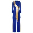 thumbnail image 1 of Kaerm Women Liturgical Praise Dance Outfit Metallic Gold Color Block Praise Dance Tunic with Pants Blue XXL, 1 of 7