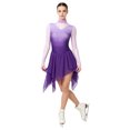 thumbnail image 1 of Kaerm Women Long Sleeve Gradient Color Rhinestone Figure Skating Dress Purple XL, 1 of 7