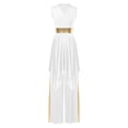 thumbnail image 1 of Kaerm Women Praise Dance Outfit Color Block Asymmetric Overlay Dress with Pants White XXL, 1 of 7