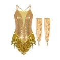 thumbnail image 1 of Kaerm Women Sequin Latin Dance Dress With Gloves Jazz Tango Salsa Rumba Ballroom Dance Outfits Gold XL, 1 of 7