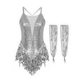 thumbnail image 1 of Kaerm Women Sequin Latin Dance Dress With Gloves Jazz Tango Salsa Rumba Ballroom Dance Outfits Silver XL, 1 of 7