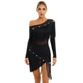 thumbnail image 1 of Kaerm Women Shiny Rhinestone Fringe Latin Dance Dress Single Long Sleeve Tango Rumba Ballroom Dress Black XL, 1 of 7
