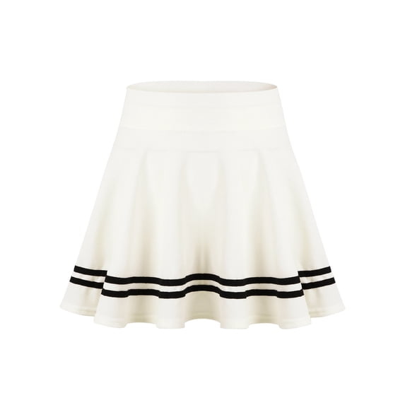 Kaerm Women Skirts Elastic High Waist Chic Striped Flared Skirt Women Cute Sweet Girls Dance Skirt White XL