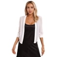 thumbnail image 1 of Kaerm Women's 3/4 Sleeve Open Front Chiffon Shrugs Lightweight Sheer Cropped Cardigan White 4XL, 1 of 7