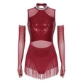 thumbnail image 1 of Kaerm Women's Ballroom Dance Outfits Fringe Sequin Latin Dance Dress with 1 Pair Gloves Burgundy S, 1 of 7