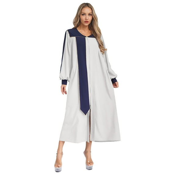 Kaerm Women's Cassock Robe Church Choir Robe V-neck Puff Sleeve Minister Clergy Pulpit Gown White XL