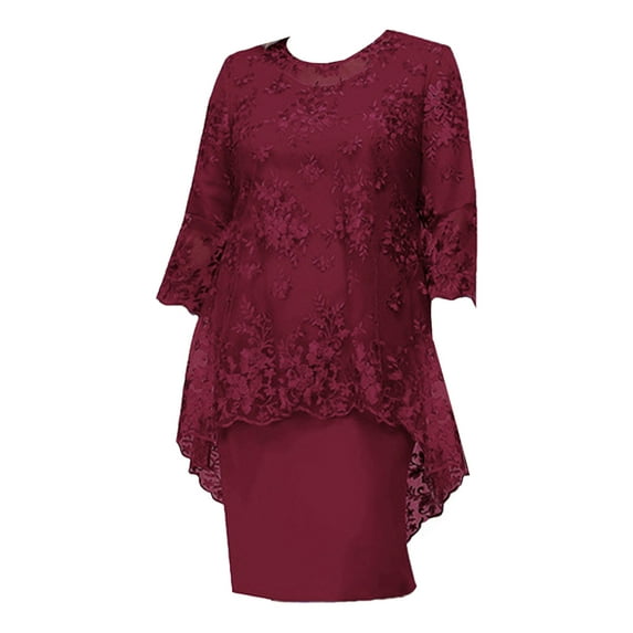 Kaerm Women's Cocktail Dress Plus Size 2 Pieces Mother of The Bride Dressy Suit Evening Cocktail Burgundy S