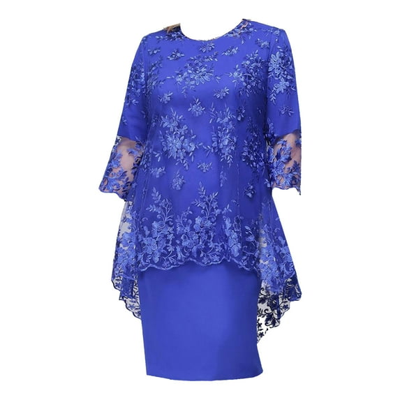 Kaerm Women's Cocktail Dress Plus Size 2 Pieces Mother of The Bride Dressy Suit Evening Cocktail Royal Blue XXL