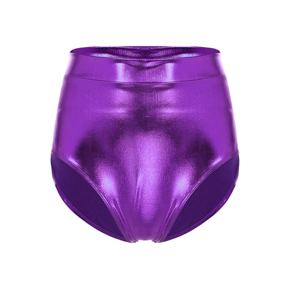 Kaerm Women's Metallic Dance Festival Rave Bottoms Metallic High Waisted Booty Shorts Lavender S
