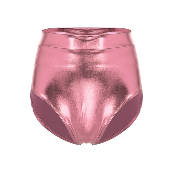 Kaerm Women's Metallic Dance Festival Rave Bottoms Metallic High Waisted Booty Shorts Pink S