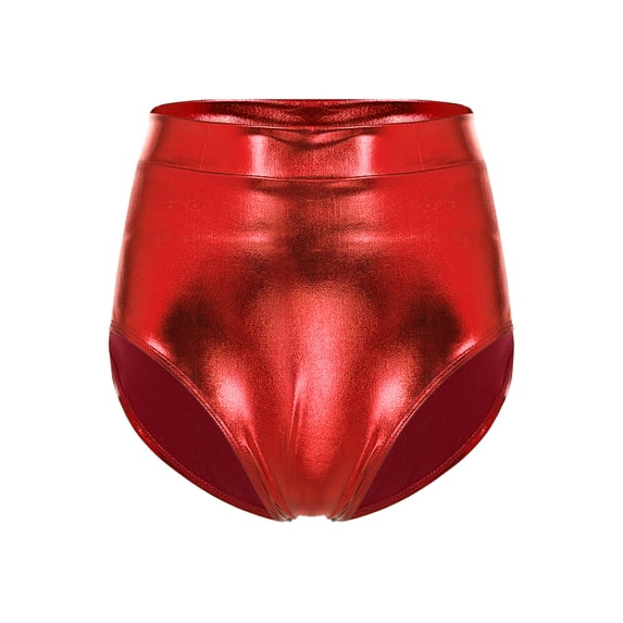 Kaerm Women's Metallic Dance Festival Rave Bottoms Metallic High Waisted Booty Shorts Red M