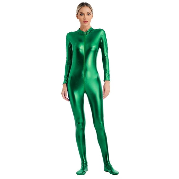 Kaerm Women's One-Piece Gymnastics Leotard Spandex Zentai Unitard Body Suit Jumpsuit Dancewear Green XXL
