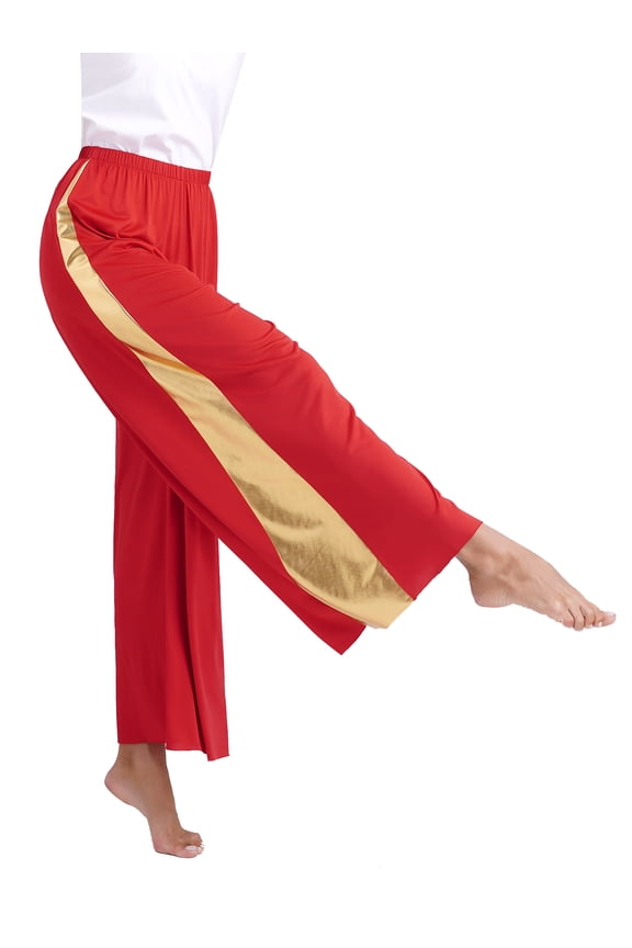 Women's Praise Dance Wide Leg Palazzo Pants Celebration of Spirit Ceremony Performance Pants Red L