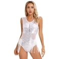 thumbnail image 1 of Kaerm Women's Shiny Sequin Leotard Fringe Tassel Latin Jazz Dance Leotard Ballroom Dance Dress White L, 1 of 8