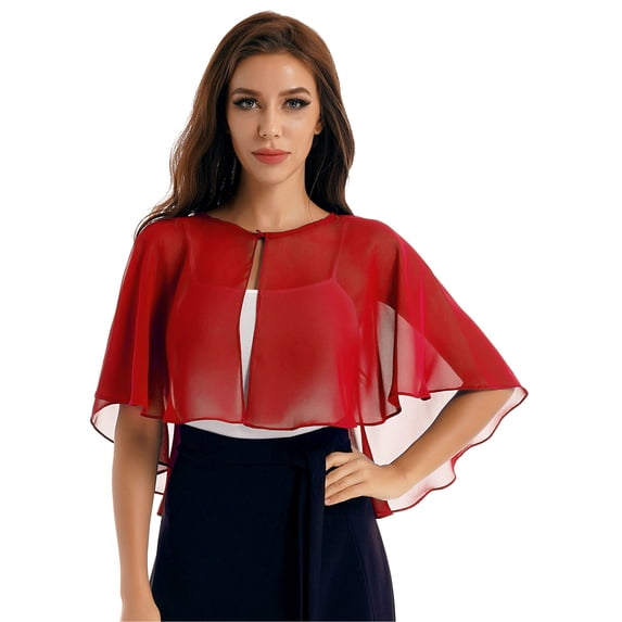 Kaerm Women's Soft Chiffon Shawl Wraps Sheer Shrug for Evening Dress Wedding Cape Cover Up Red One Size
