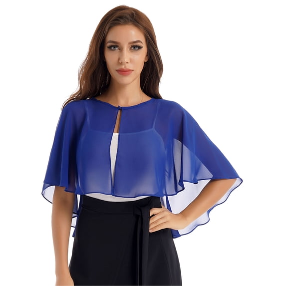 Kaerm Women's Soft Chiffon Shawl Wraps Sheer Shrug for Evening Dress Wedding Cape Cover Up Royal Blue One Size