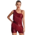 thumbnail image 1 of Kaerm Women's Sparkling Sequins Leotard Tassels Cocktail Ballroom Party Salsa Rumba Dancewear Burgundy XXL, 1 of 7
