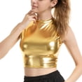 thumbnail image 1 of Kaerm Women's Stretchy Sleeveless Party Liquid Shiny Metallic Holographic Club Crop Tank Top Gold XXL, 1 of 7