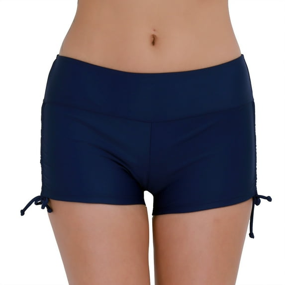 Kaerm Women's Swim Brief Beach Boy Shorts Swimwear with Adjustable Ties Navy L