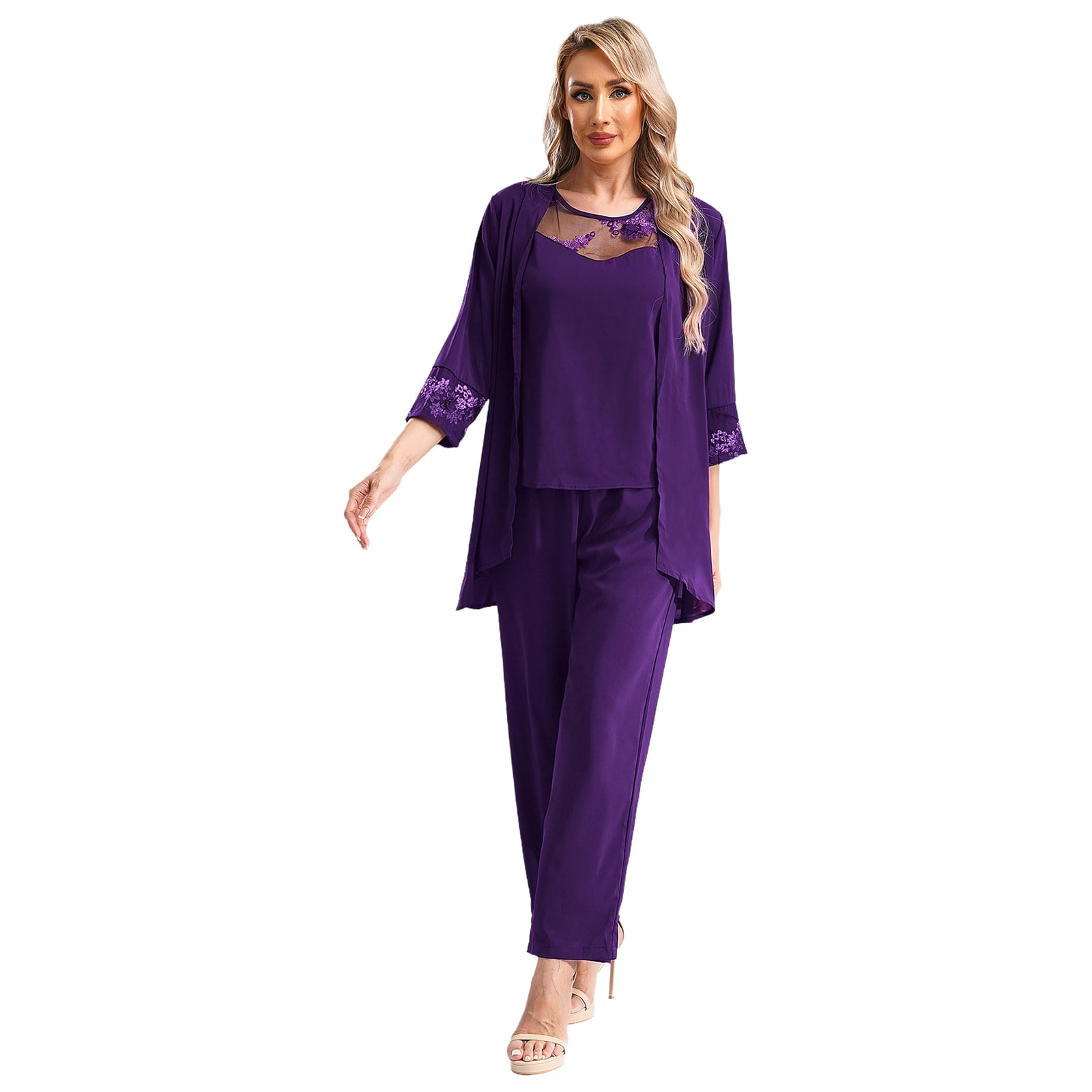 TOPG Women's Mother Of The Bride Pant Suit Set – 3-Piece Outfit, Size 10, Gorgeous Purple