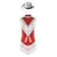 thumbnail image 1 of Kaerm Womens Fringed Latin Dance Leotard Metallic Tassel Bodysuit with Hat Red XL, 1 of 6