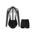 thumbnail image 1 of Kaerm Womens Long Sleeve Gymnastics Leotards with Shorts Outfits Sparkling Rhinestones Dancewear Dark Gray M, 1 of 7