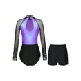 thumbnail image 1 of Kaerm Womens Long Sleeve Gymnastics Leotards with Shorts Outfits Sparkling Rhinestones Dancewear Light Purple XL, 1 of 7