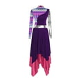thumbnail image 1 of Kaerm Womens Print Worship Lyrical Dance Dress Metallic Color Block Praise Liturgical Dancewear Purple L, 1 of 5