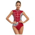 thumbnail image 1 of Kaerm Womens Rhinestones Gymnastics Ballet Dance Leotard Figure Skating Mock Neck Backless Bodysuit Burgundy XL, 1 of 6