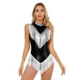thumbnail image 1 of Kaerm Womens Sequins Fringed Latin Dance Leotard Metallic Tassel Bodysuit Tango Performance Black S, 1 of 7