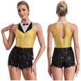 thumbnail image 1 of Kaerm Womens Sequins Tassel Jazz Latin Dance Dress Sleeveless Modern Tango Salsa Dance Leotard Yellow 14, 1 of 6