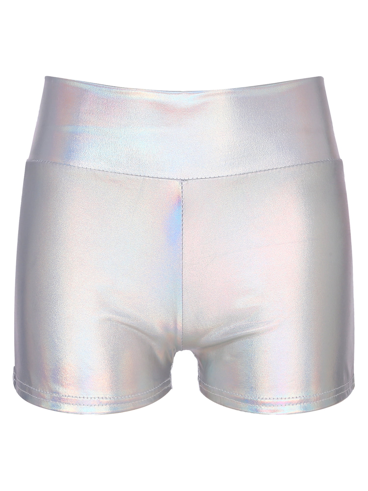 Kaerm Womens Shiny Rave Dance Booty Shorts High Waist Metallic Mini Hot ...