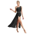 thumbnail image 1 of Kaerm Womens Sleeveless Lyrical Dance Dress Glittery Asymmetrical Shoulder Split Dress Modern Dancewear Black S, 1 of 7