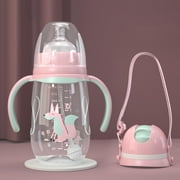 Kaesi 240ml/300ml Infant Drop-proof Baby Wide-caliber Milk Bottle with Straw Handle