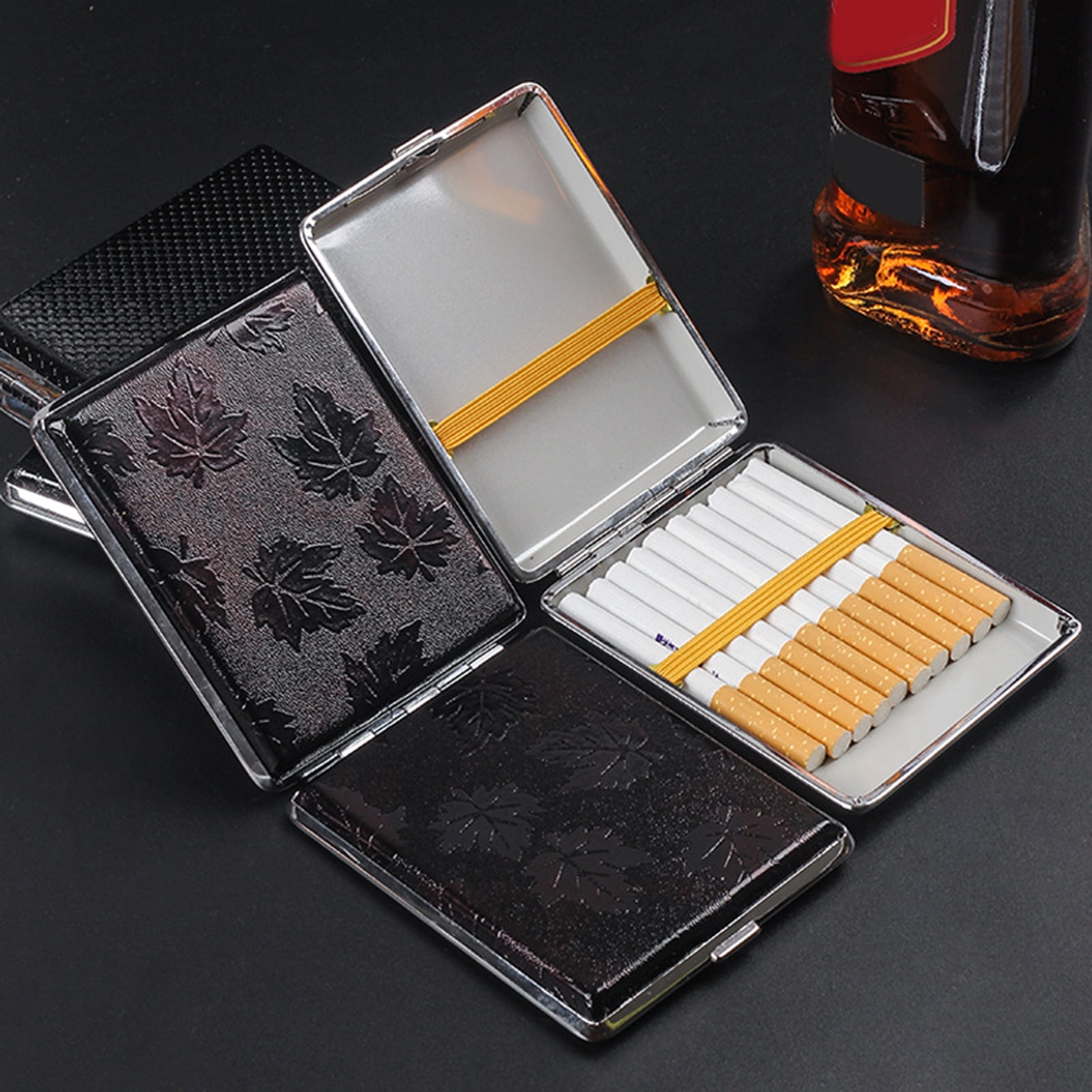 Kaesi Cigarette Storage Box Sturdy Construction Wear Resistant Faux Leather  Men's Cigarette Case Metal Clip Cigarette Box for Home
