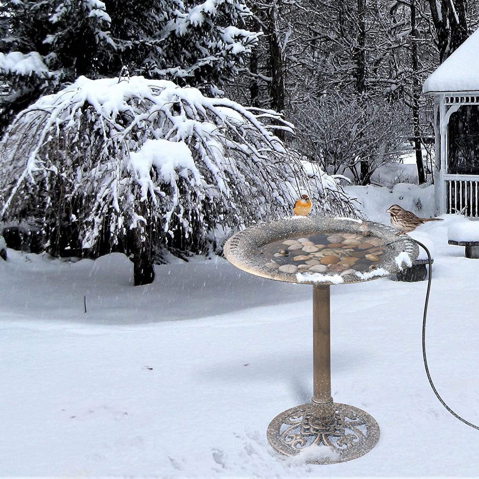 Kaesi Effective Safe Bird Bath Heater Metal Practical Automatic Bird Bath Deicer for Garden ...