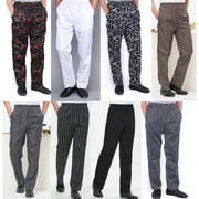Kaesi Men Stripe Plaid Chili Printed Hotel Restaurant Kitchen Chef Work Long Pants