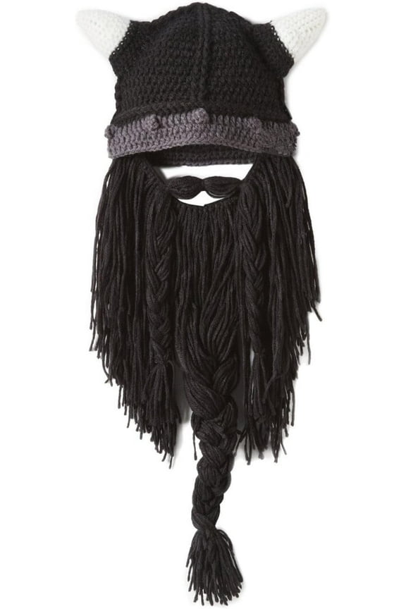 Men's Head Barbarian Vagabond Beanie Foldaway Beard Hats Viking Horns Bearded Sports Novelty Knit Caps