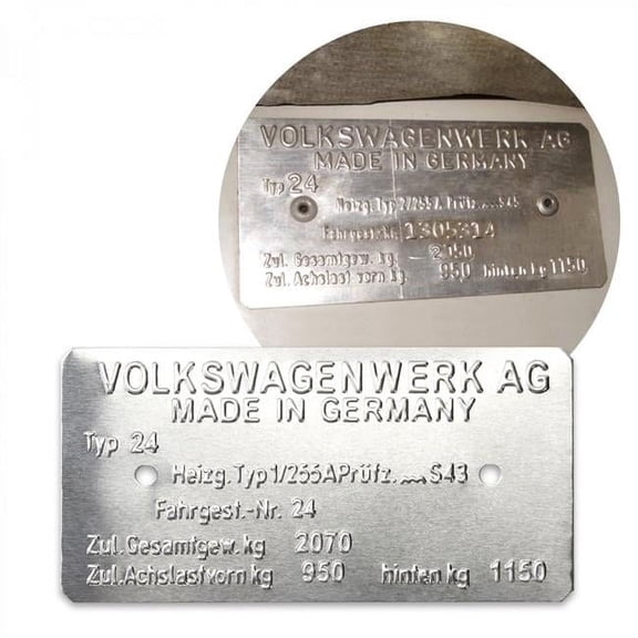 KaferLab 789217 Volkswagen Panel Van & Samba Type 24 Made in Germany Vin Data Information Plate