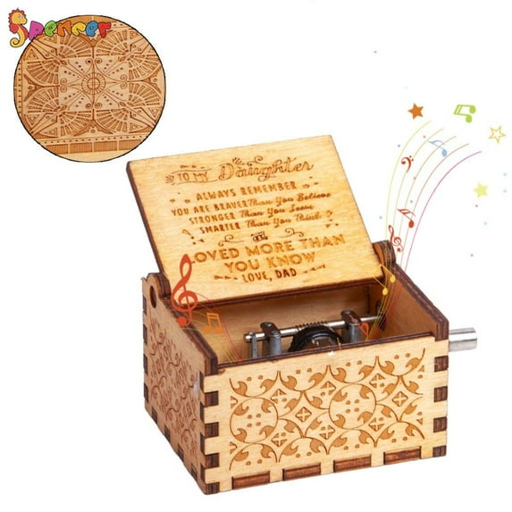 Kafete Music Box Hand Crank Engraved Musical Box Vintage Personalizable Gift for Daughter from Dad
