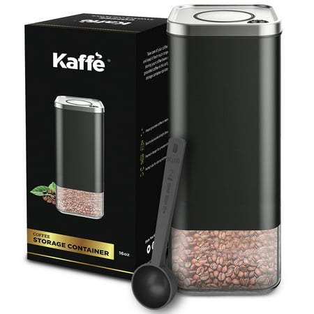 Kaffe Airtight Kitchen Storage Container, Coffee Canister with Airtight Lid (BPA Free) Black / Stainless Steel