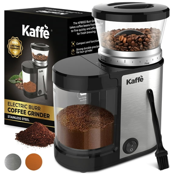 Kaffe Burr Coffee Grinder 20 Cup, Stainless Steel, Stealth Motor w/ Cleaning Brush