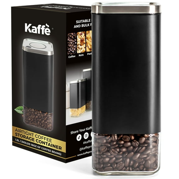 Kaffe Coffee Canister, Perfect Coffee Container Airtight, Smart Coffee Canister for Ground Coffee, Glass Jar, (16oz)