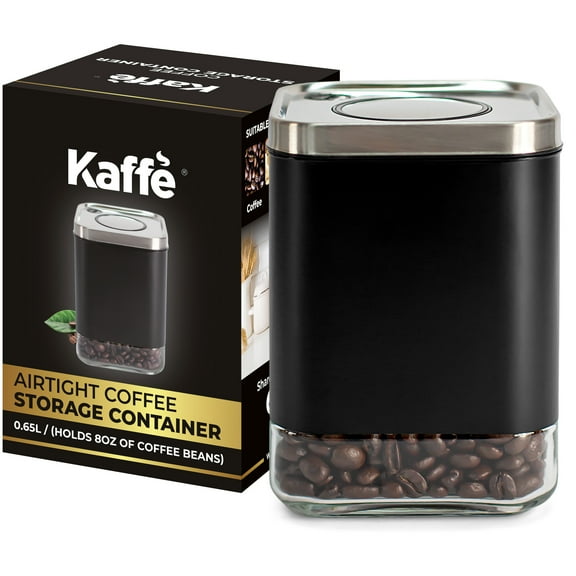 Kaffe Coffee Canister, Perfect Coffee Container Airtight, Smart Coffee Canister for Ground Coffee, Glass Jar, (8oz)