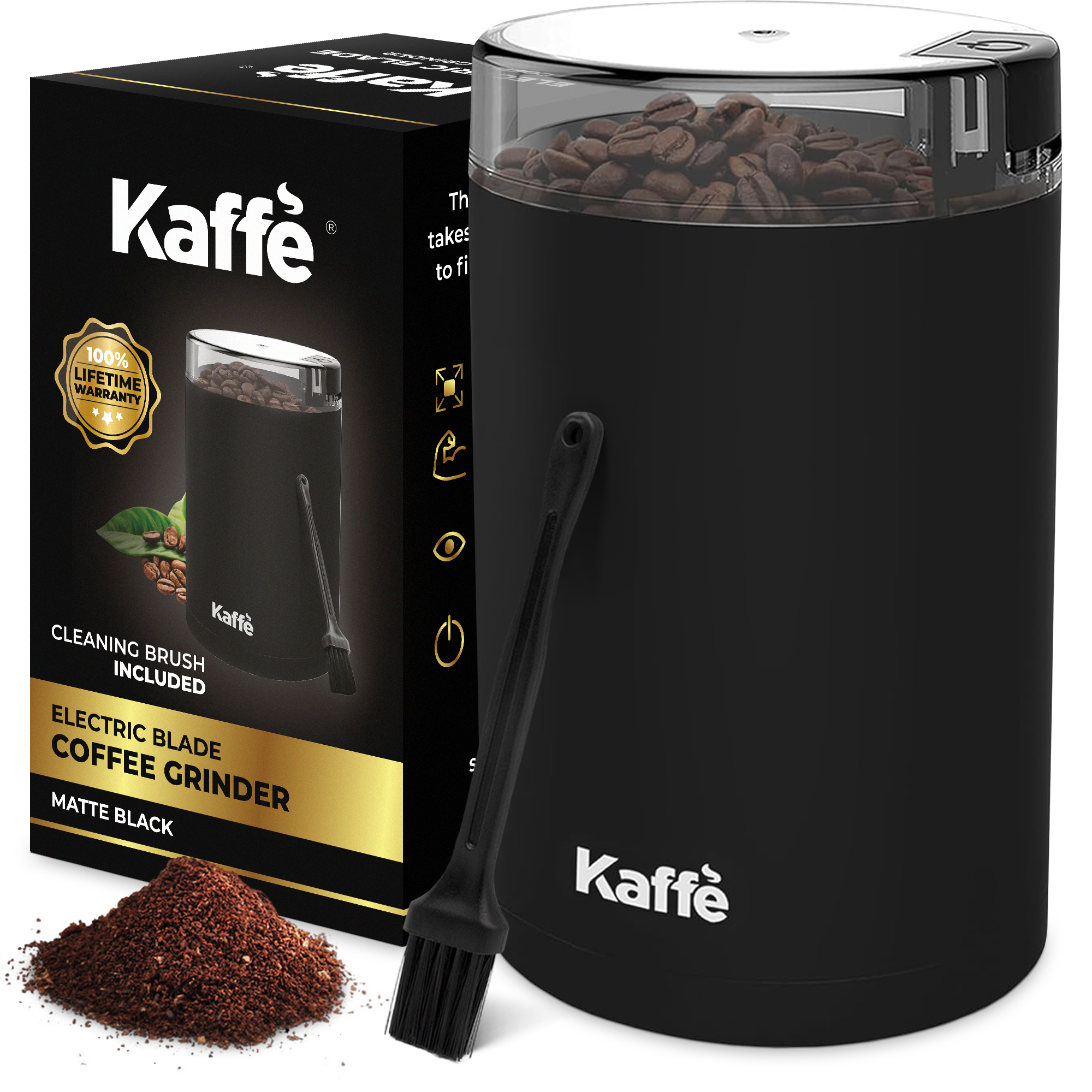 Kaffe Electric Coffee Grinder 3.5oz Capacity with Free Cleaning Brush Espresso Coffee Matte Black Walmart