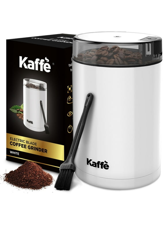 Kaffe Coffee Grinder Electric (3.5oz/14 Cup) , Best Coffee Grinders Reduced Price w Free Cleaning Brush, White