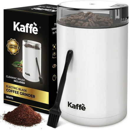 Kaffe Coffee Grinder Electric (3.5oz/14 Cup) , Best Coffee Grinders Reduced Price w Free Cleaning Brush, White