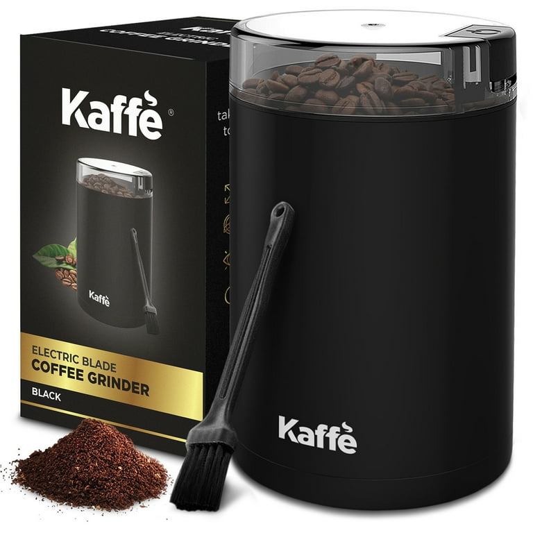 Kaffe Coffee Grinder, Electric Spice Grinder w/ Cleaning Brush, Easy On/Off - Perfect for Espresso, Herbs, Spices, Nuts, Grain - 3.5oz / 14 Cup, Black