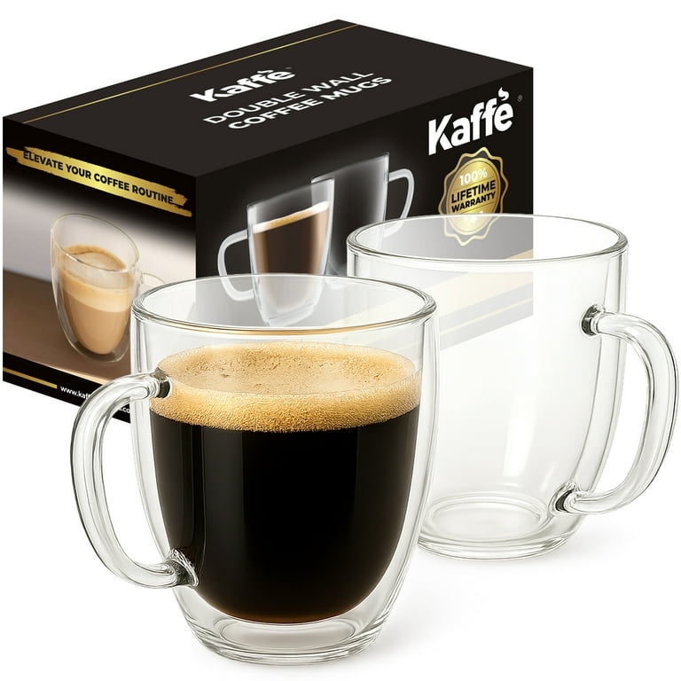 Kaffe 16oz Glass Coffee Mugs. Double-Wall Transparent Cups for Latte,  Cappuccino, Tea. Set of 2 - Walmart.com